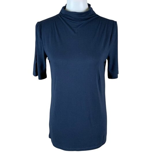 Modern Citizen Navy Mock Neck Short Sleeve Top Stretch Minimalist Tee XL - Picture 1 of 4